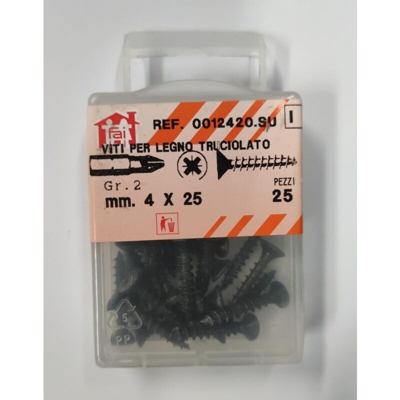 ORECA - 25 VITI PER LEGNO TRUCIOLATO TESTA PIANA SVASATA IMPRONTA A CROCE PZ 4X25mm IN ACCIAIO BRUNITO