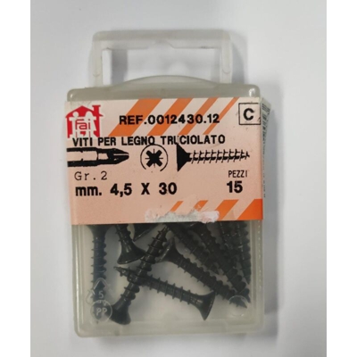 ORECA - 15 VITI PER LEGNO TRUCIOLATO TESTA PIANA SVASATA IMPRONTA A CROCE PZ 4,5X30mm IN ACCIAIO BRUNITO