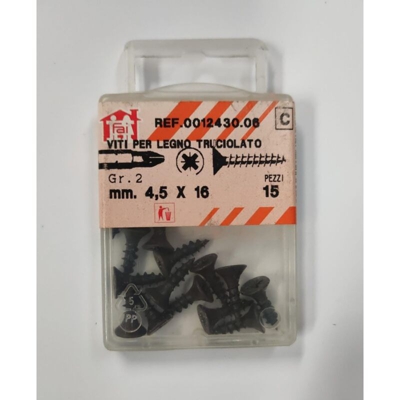 ORECA - 15 VITI PER LEGNO TRUCIOLATO TESTA PIANA SVASATA IMPRONTA A CROCE PZ 4,5X16mm IN ACCIAIO BRUNITO