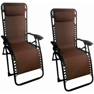 Sedia a sdraio pieghevole a gravita' zero textile marrone x 2 giardino