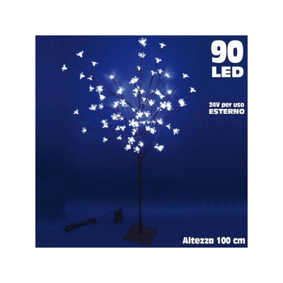 Albero Di Natale Luminoso Ciliegio Per Esterno 90 Led Altezza 100 Bianco Freddo