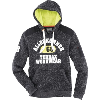 Felpa in pile con cappuccio Terrax Workwear taglia XXXL nero melange / lime / arancione TERRAX