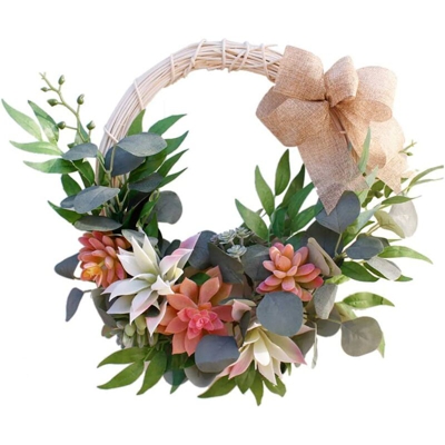 Ghirlanda per porta, ghirlanda di fiori artificiali - Decorazione per quattro stagioni per porta d'ingresso con piante grasse e foglie verdi, per