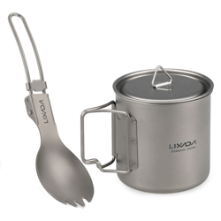 Lixada 650ml esterno bicchiere pieghevole portatile di titanio titanio pieghevole forchetta cucchiaio + precio