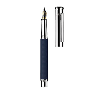 Otto Hutt Penna stilografica D04 in ottone blu e latino a quadri, con guillochamento, opaco, spessore tratto F, 028-11253