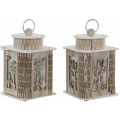 Lanterna DKD Home Decor Bianco Legno (14 x 14 x 25 cm) (2 pcs)