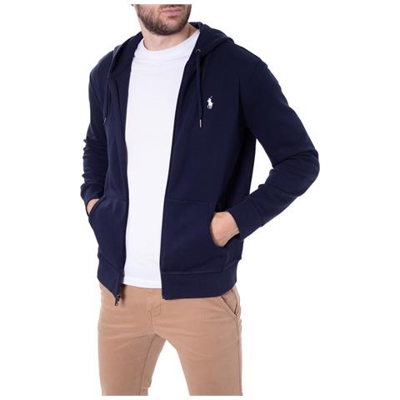 Felpa Uomo Con Cappuccio E Zip Blu Navy