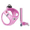 Set Pettorina curli Vest Air-Mesh + Guinzaglio Basic - rosa a quadretti - 40 - 45 cm circ. torace + guinzaglio L 1,4 m x H 1,5 cm en oferta