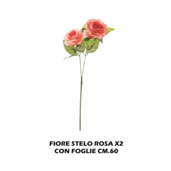 Fiore Stelo Rosa 2 Fiori Con Foglie Cm.60 en oferta