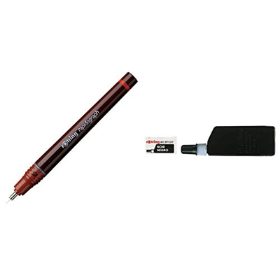 Rotring 1903234 Rapidograph Penna Per Disegno Tecnico 0,10 Mm & S0194660 Isograph Inchiostro Liquido In Flacone, 23 Ml, Nero
