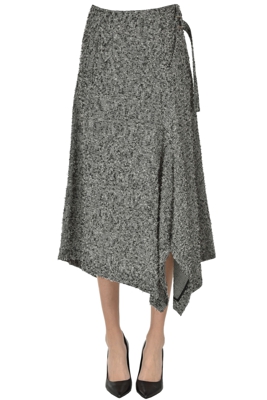 Wraparound wool midi skirt