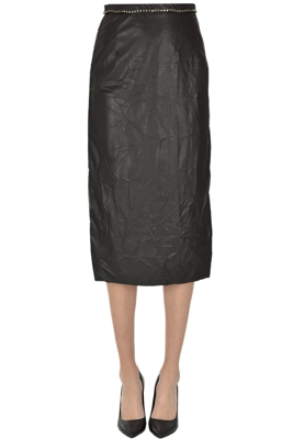 Embellished ruffled eco-leather skirt