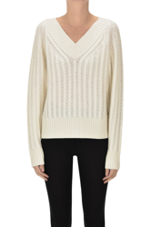Woven cashmere knit pullover en oferta