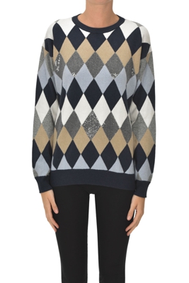 Embellished geometric pattern pullover