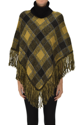 Checked print knit poncho características