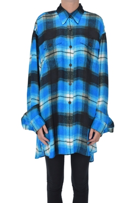 Checked print satin shirt