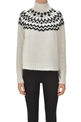 Embellished intarsia turtleneck pullover