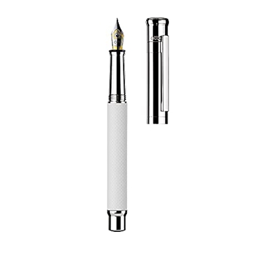 Otto Hutt Penna stilografica D04 in ottone bianco e latino a quadri, con guillochamento, opaco, spessore tratto F, 018-11223