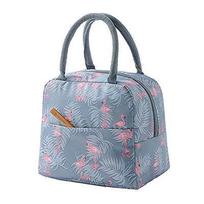 1 borsa termica leggera per il pranzo, 6 l, grigio con motivo fenicottero, piccola borsa termica, adatta per lavoro, attività all'aria aperta, per la 