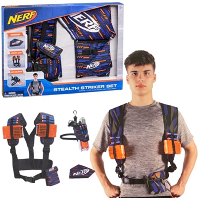 Nerf Elite Stealth Striker Set – Nerf Accessori 3 pezzi – Gilet tattico, maschera Nerf & fondina per munizioni – Gilet originale Nerf & accessori – Ne