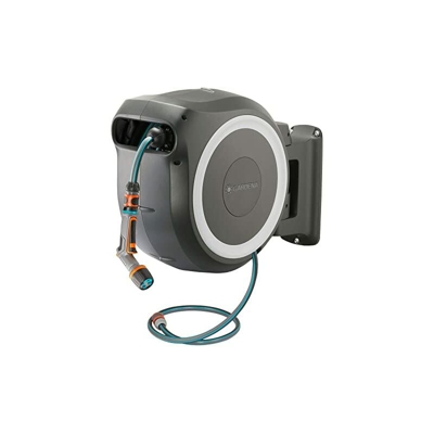 GARDENA Avvolgitubo a parete RollUp L (bianco) 30 m: con lancia ecoPulse, avvolgitubo orientabile, guida integrata per tubi, incl. tubo di qualitÃ da
