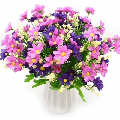 4 Bouquet di fiori artificiali 28 teste, simpatico fiore finto margherita per uso esterno Matrimonio Giardino domestico Decor (viola)
