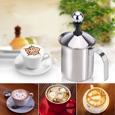Montalatte in acciaio inossidabile da 400 ml Montalatte a doppia rete Schiuma per caffe bianco fantasia fai da te per cappuccino Latte