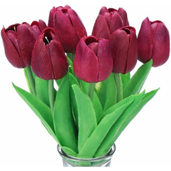 Langray - 10 Splendido bouquet di tulipani artificiali in PU con tocco realistico con stelo viola características