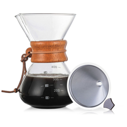 Versare sopra caffe caraffa in vetro senza carta da 14 once con filtro in acciaio inossidabile Caffettiera in vetro riutilizzabile Gocciolatore características