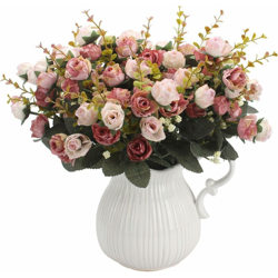 Bouquet artificiale con rose artificiali, 7 steli, 21 fiori, fiori di seta, ideale come decorazione 2 pezzi di caffè rosa precio