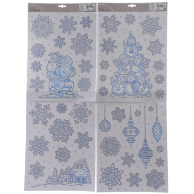 Vetrofania bianche con glitter argento assortite su foglio da 29x41cm 1 pezzo