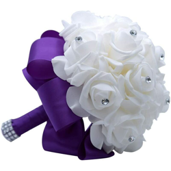 Bouquet da sposa Rose di cristallo PE da sposa Damigella d'onore Mano che tiene Bouquet di fiori finti artificiali Toss Bouquet, viola scuro precio