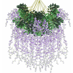 12 Pack Viti di glicine artificiali 3.6ft Triplo stelo Ratta Ghirlanda di fiori di seta lunga finto glicine (viola) precio