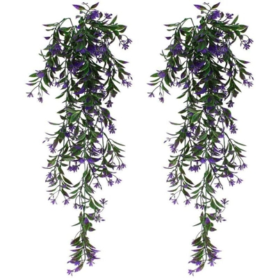 Langray - Piante appese verdi artificiali di 2 pezzi di edera artificiale per feste, matrimoni, cucina, giardino, decorazioni per ufficio viola