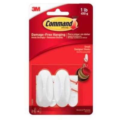 3M Gancio di design Command™ Small (L x L x A) 54 x 25 x 22 mm Bianco Contenuto: 2 pz.