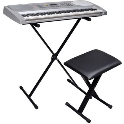 vidaXL Tastiera Elettrica a 61 Tasti + Set Supporto Regolabile e Sgabello - Argento