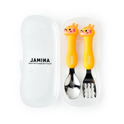 Portable animali dei cartoni animati tuta articoli per la tavola, carino forchetta cucchiaio due serie di vestito di viaggio, giallo
