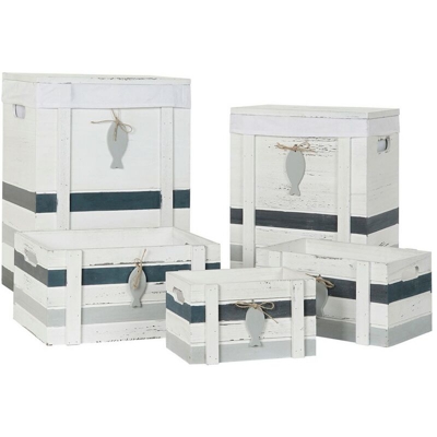 Set di Cestini Legno Stoffa (5 pcs) - Dkd Home Decor