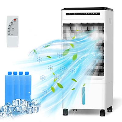 QUARED 4 in 1 Condizionatore d'Aria portatile, Raffreddatore d'Aria Air Cooler Ventilatore Evaporativo con serbatoio dell'acqua da 5 litri, 3 modalità