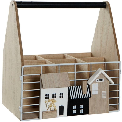 Portabottiglie Bianco Marrone Metallo Legno MDF (26 x 17 x 28 cm) - Dkd Home Decor