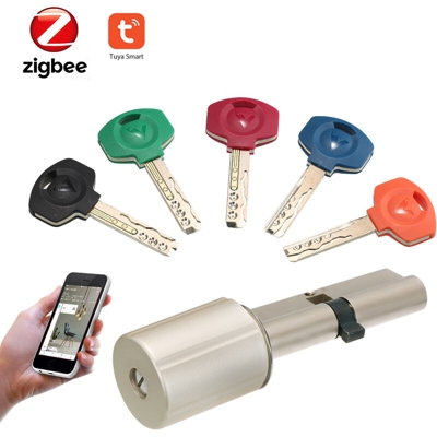 ZigBee Smart Lock Home Security Pratico cilindro antifurto per serratura con chiavi Funziona con TuYa ZigBee Hub Powered by TuYa - Tipo 3,Argento