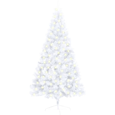 vidaXL Albero Natale a Metà con Luci LED e Supporto Bianco 150 cm PVC