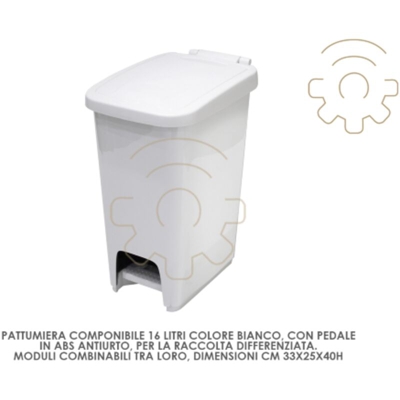Pattumiera componibile 16 litri bianca con pedale cm 33 x 25 x 40 h raccolta differenziata rifiuti