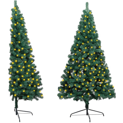 vidaXL Albero Natale a Metà con Luci LED e Supporto Verde 180 cm PVC