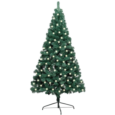 vidaXL Albero Natale a Metà con Luci LED e Supporto Verde 120 cm PVC