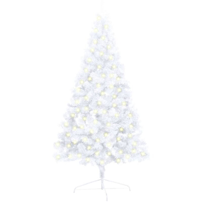 vidaXL Albero Natale a Metà con Luci LED e Supporto Bianco 120 cm PVC