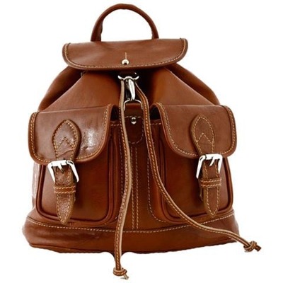Zaino In Pelle Donna Colore Cognac - Pelletteria Toscana Made In Italy - Zaino