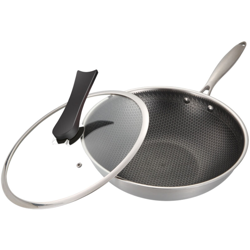 Padella in acciaio inossidabile con coperchio Wok antiaderente Casseruola Pentole Fondo piatto Cucina Pentola per alimenti Fornello per alimenti en oferta