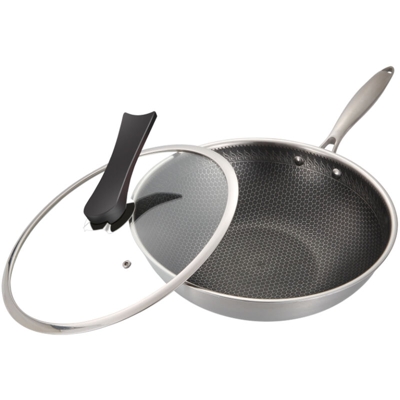 Padella in acciaio inossidabile con coperchio Wok antiaderente Casseruola Pentole Fondo piatto Cucina Pentola per alimenti Fornello per alimenti