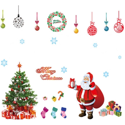Adesivo da parete per albero di Natale Decorazioni per la casa con finestra regalo invernale Babbo Natale